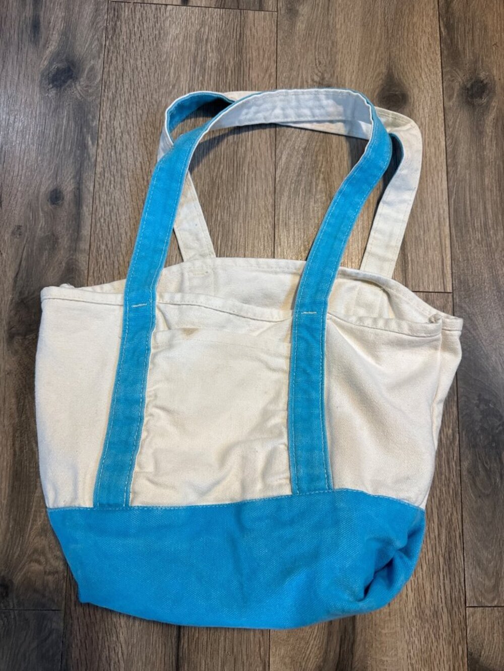 Two-Tone Canvas Tote Bag With Blue Base & Straps Open Top 12” Height Durable Car